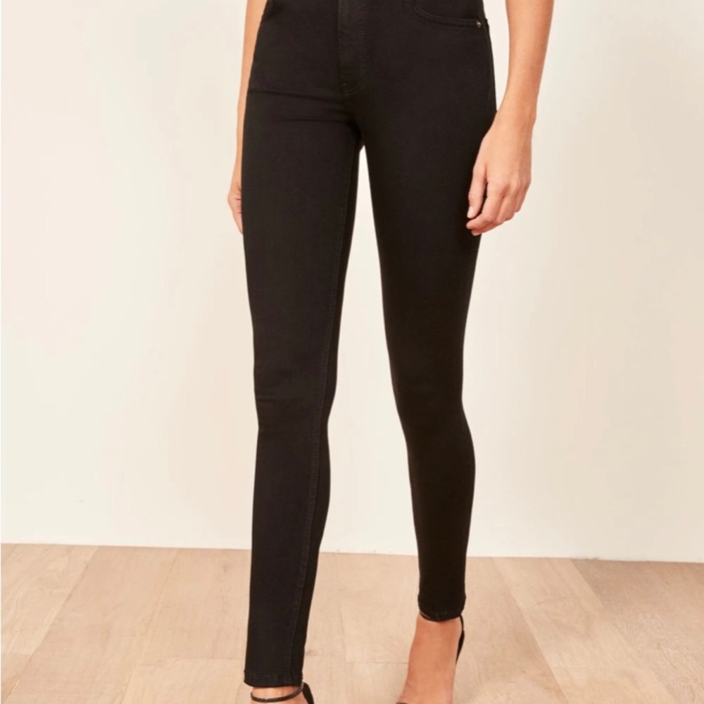 The Reformation Harper Mid Rise Skinny Jeans BLACK